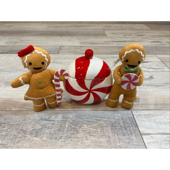 Target Bullseye Gingerbread Men Plush and Peppermint Cookie Jar Christmas Decor - Picture 1 of 10